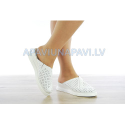 Sieviešu basenes no ādas Platai kājai baltā krāsā | Nopirkt